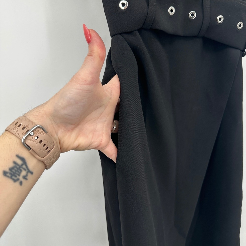 Modern Citizen Black Sleeveless Belted Wrap Midi Dress Grommet Belt XS Workwear - Picture 8 of 11